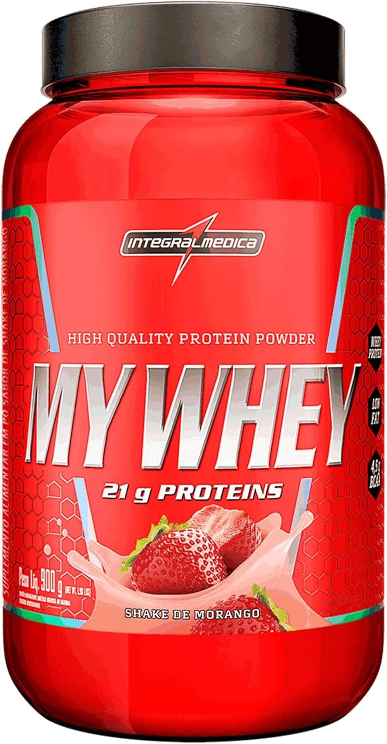 Integralmedica My Whey Proteína em Pó Sabor Morango – 21g de Proteína por Porção – Alta Concentração de BCAAs – Pote 900g